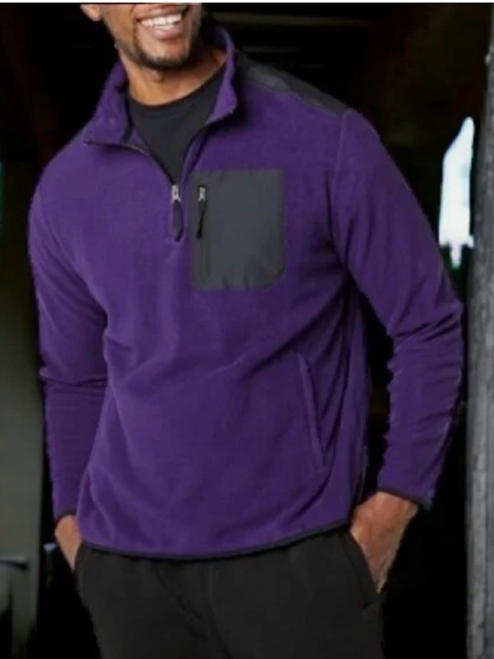 Amazon Essentials Men’s Quarter-Zip Polar Fleece Jacket Purple/Black - Size XXL